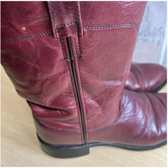 Vintage Old West Men's Western Burgundy Leather Roper Cowboy Boots Size 8.5D - Picture 9 of 13